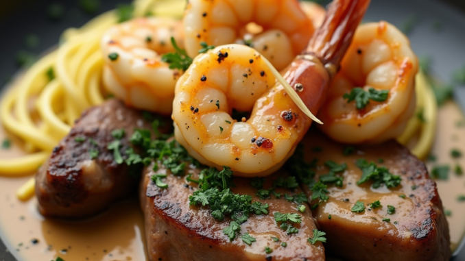 Steak et Scampi de Crevettes